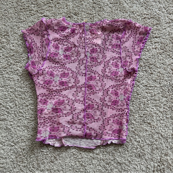 Free People Lilac Combo Purple Pink Oh My Baby Lettuce Trim Ruffle Tee NWT XS - Picture 6 of 12